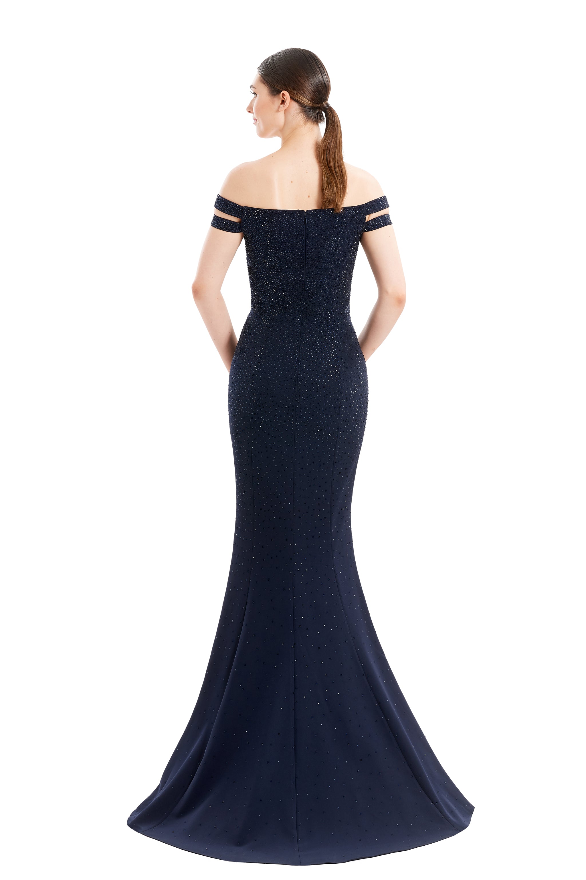 Formal Dresses Mermaid Long Formal Beaded Evening Dress Navy