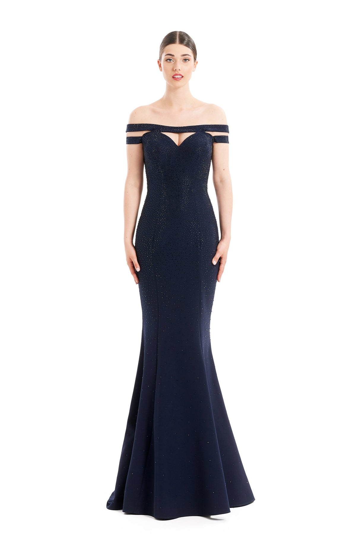 Formal Dresses Mermaid Long Formal Beaded Evening Dress Navy