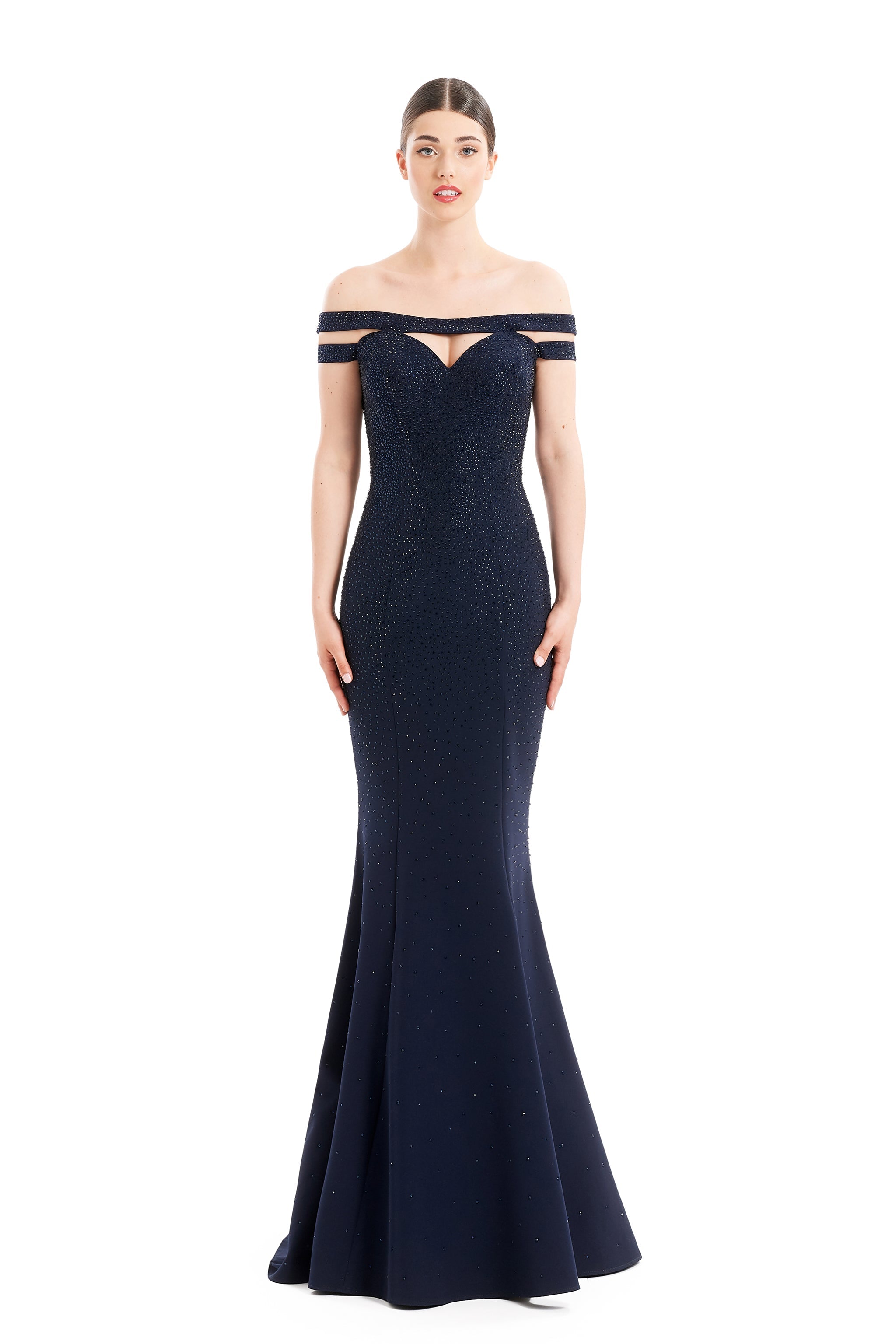 Formal Dresses Mermaid Long Formal Beaded Evening Dress Navy