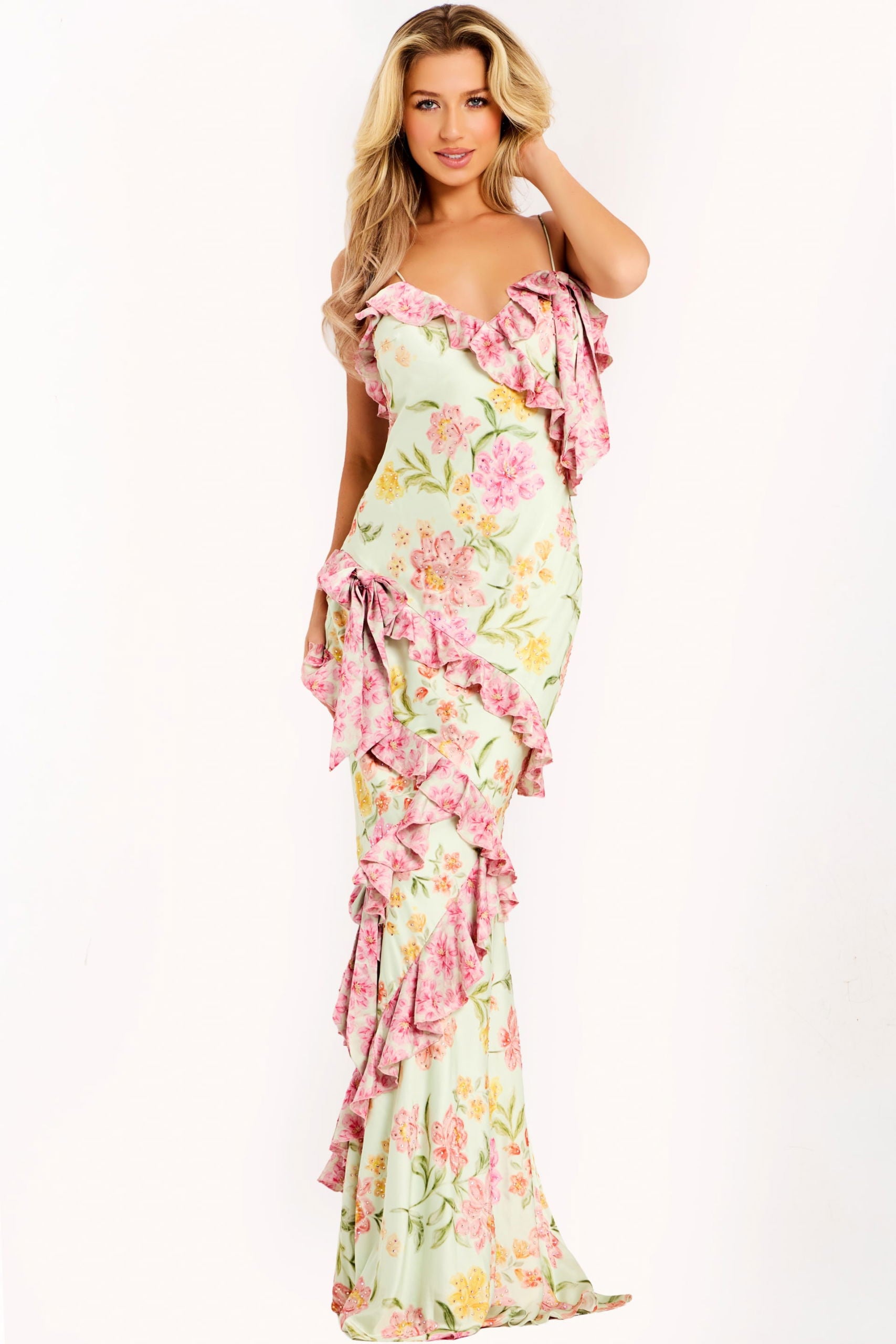 Jovani 47236 Floral Ruffle Print Long Formal Prom Dress Jovani 47236 Floral Ruffle Print Long Formal Prom Dress