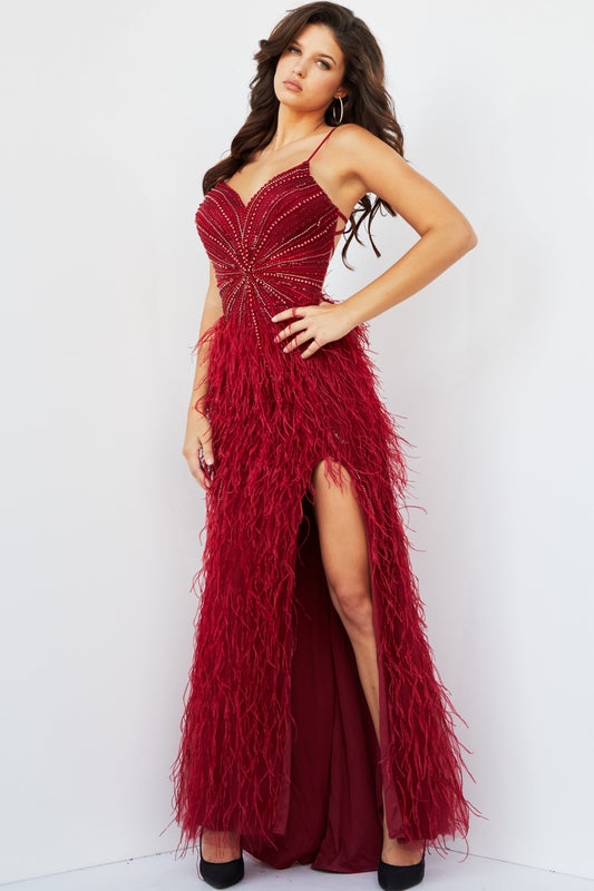 Prom Dresses Beaded Long Formal Slit Prom Dress Burgundy