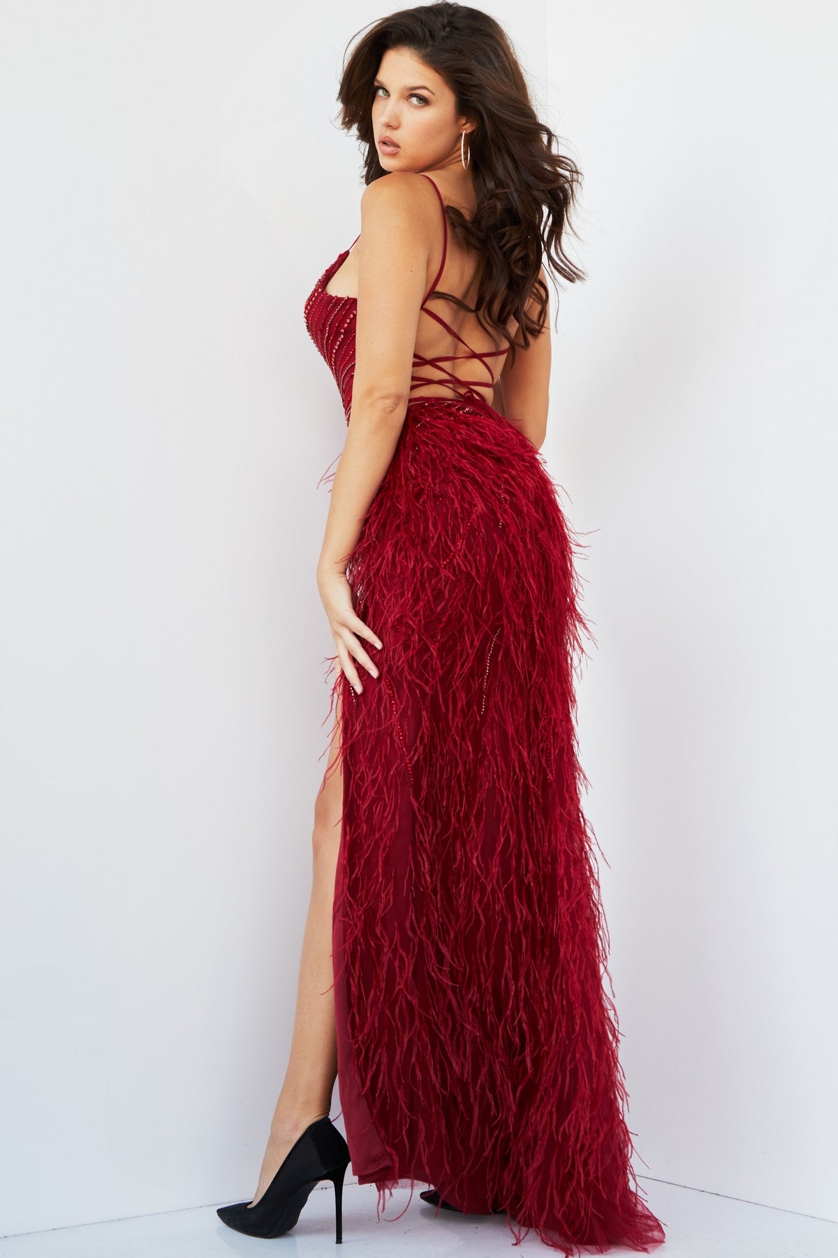 Prom Dresses Beaded Long Formal Slit Prom Dress Burgundy