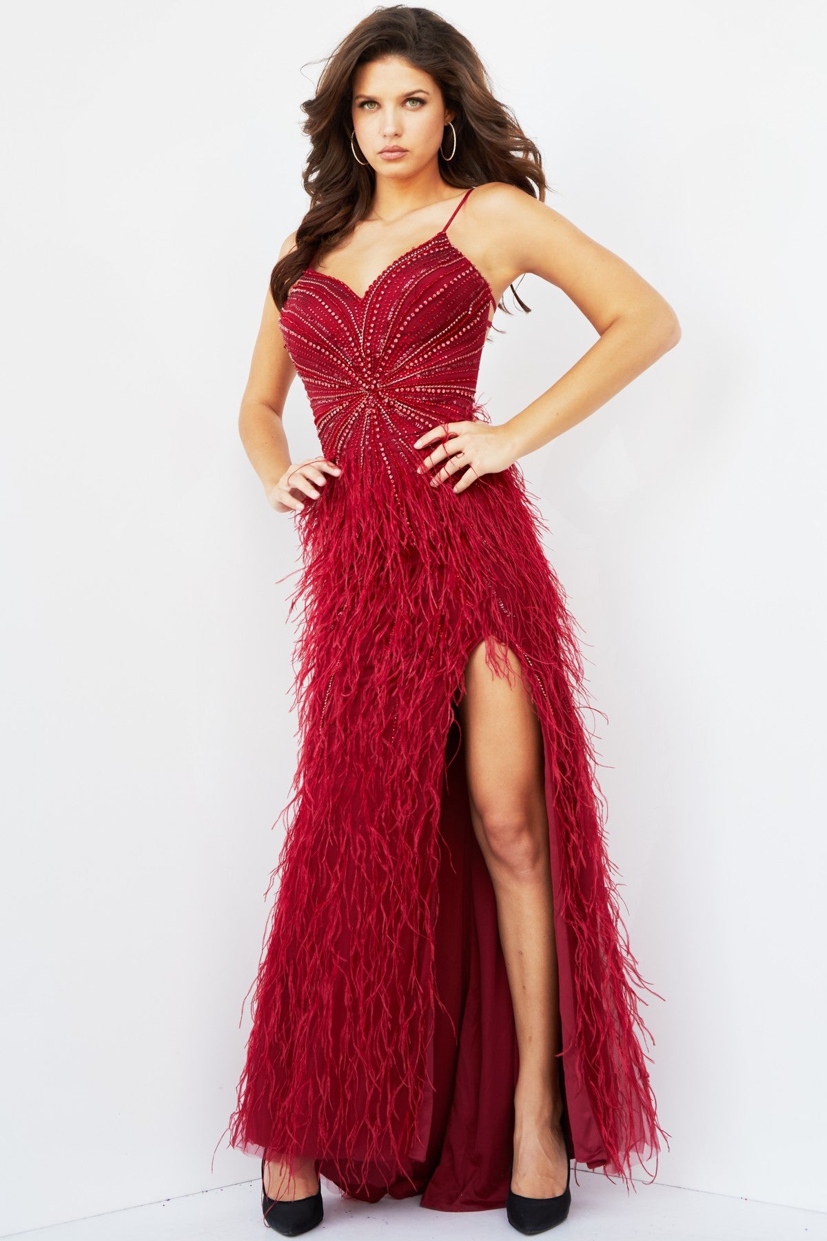 Prom Dresses Beaded Long Formal Slit Prom Dress Burgundy