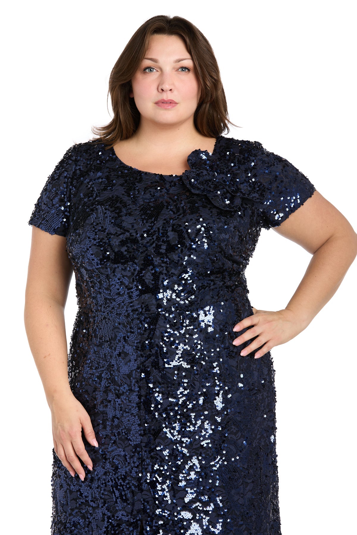 R&M Richards 1685W Long Plus Size Formal Sequin Mother of the Bride Dress
