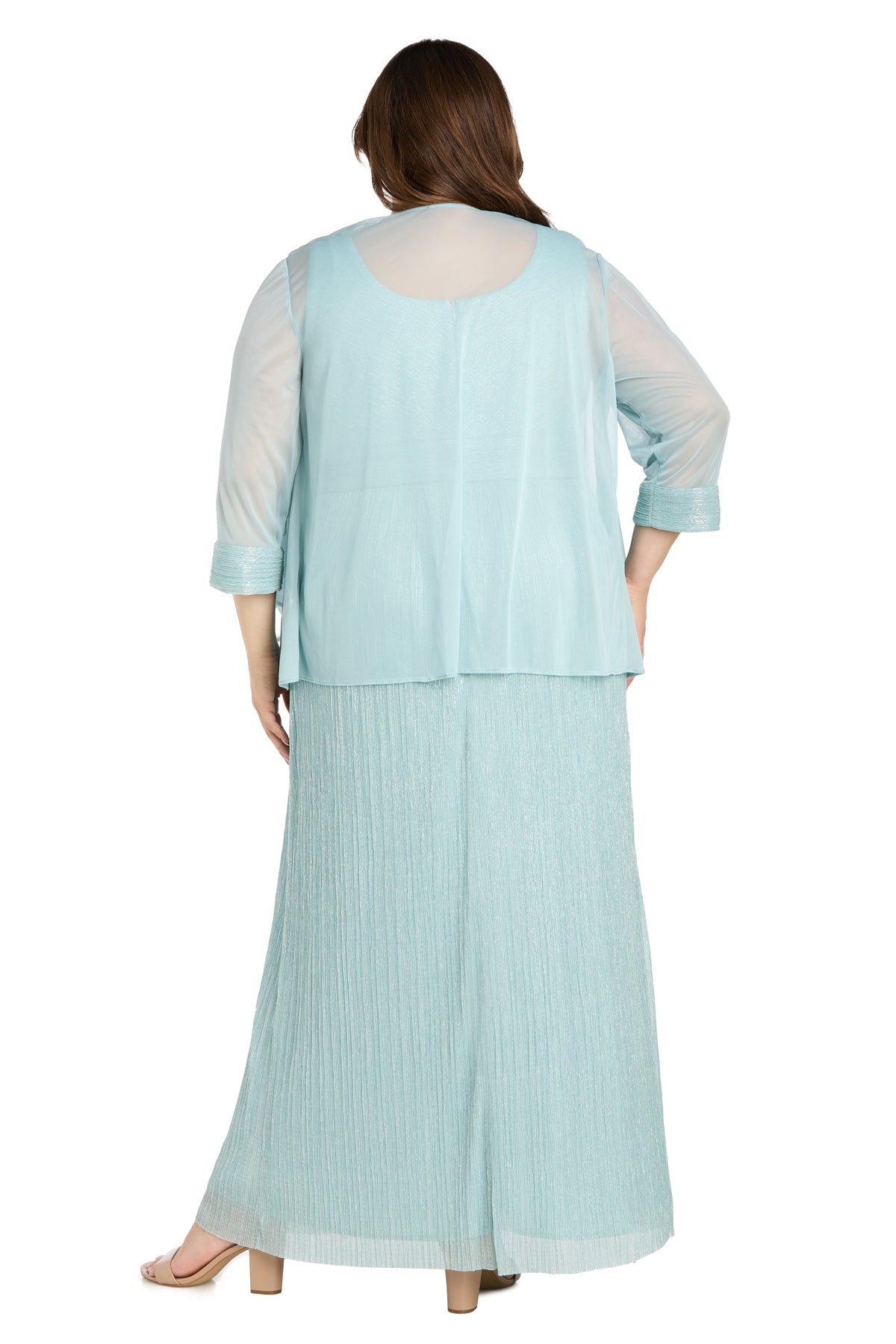 R&M Richards 1695W Long Formal Plus Size Cape Metallic Dress
