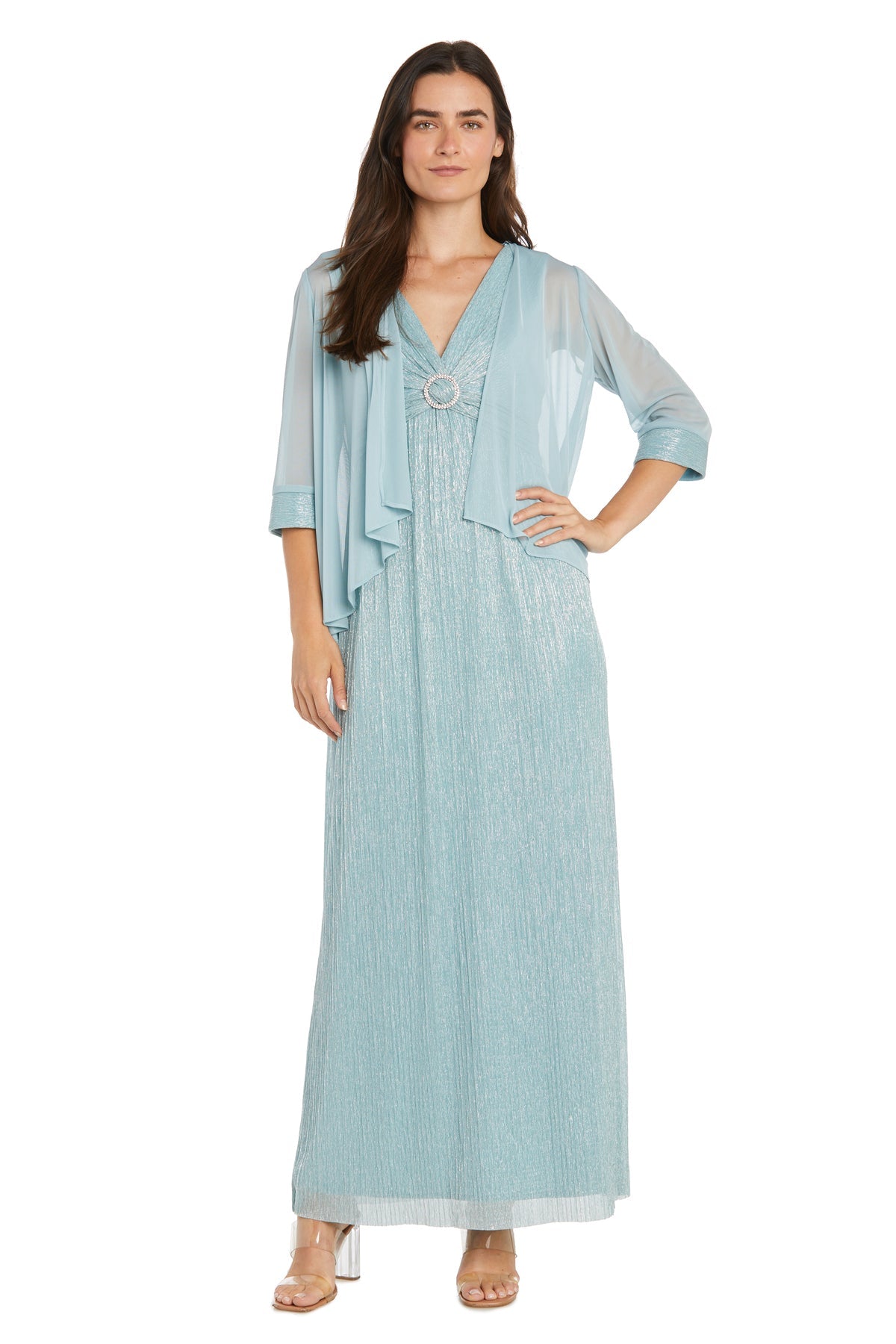 Formal Dresses Formal Long Metallic Evening Cape Dress Seafoam