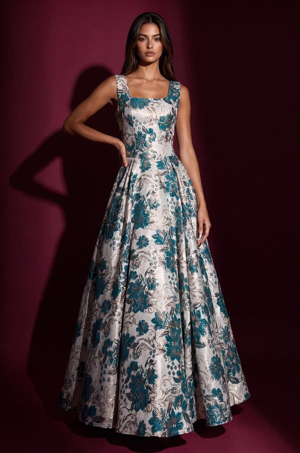 Square Neck Brocade Gown