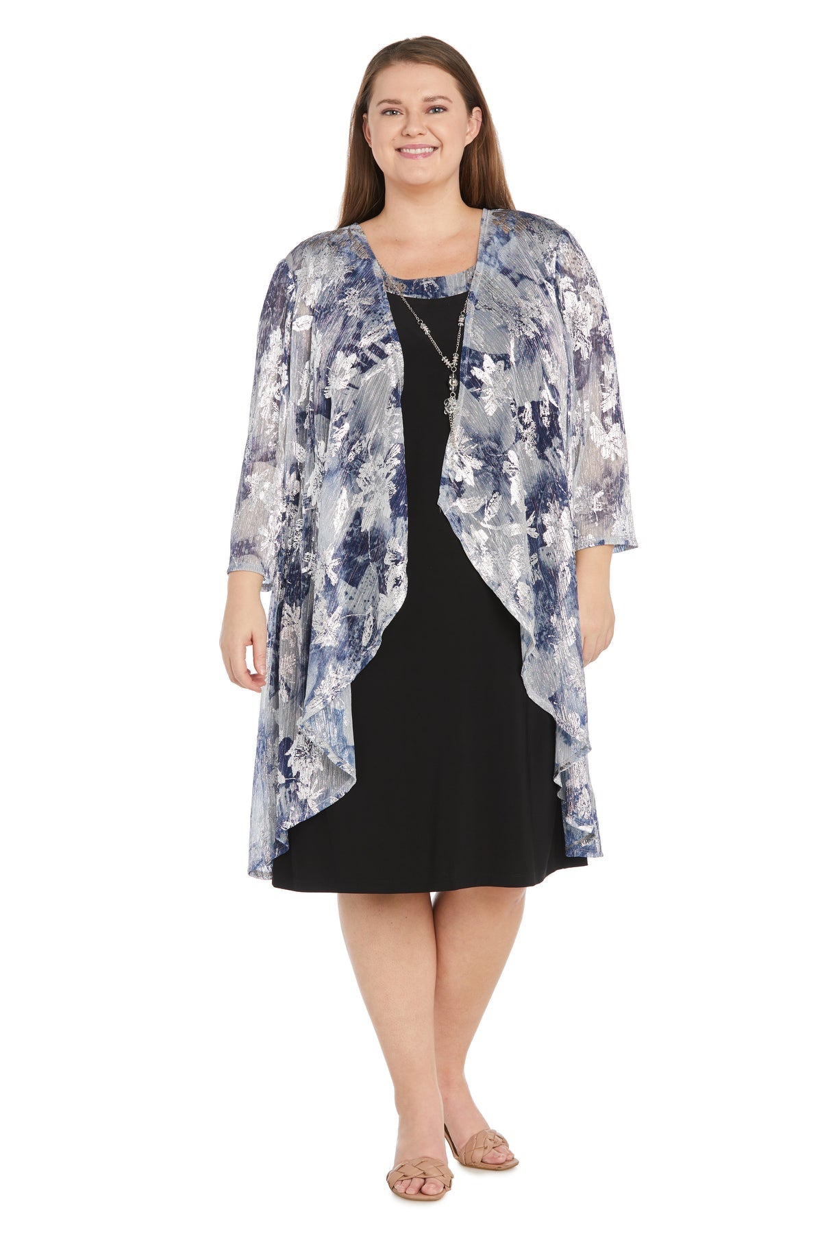 Mother of the Bride Dresses Short Mother of the Bride Dress Metallic Jacket Dress Navy/Silver