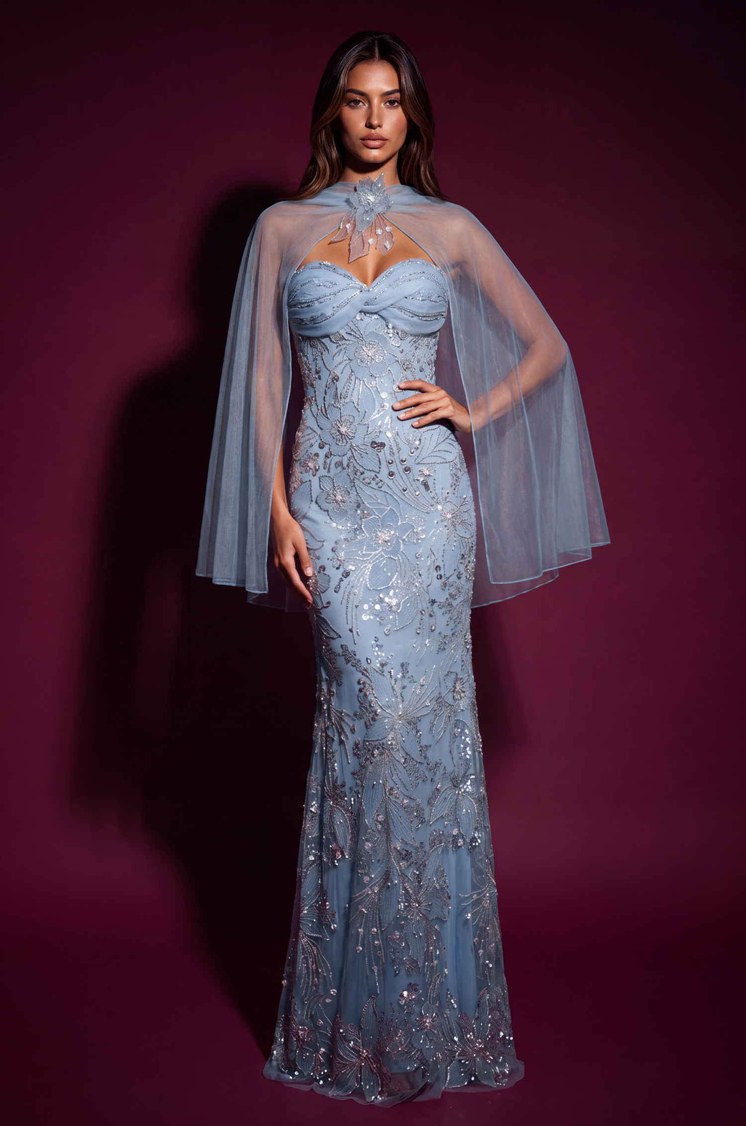 Prom Floral Sequined couture Formal Dress