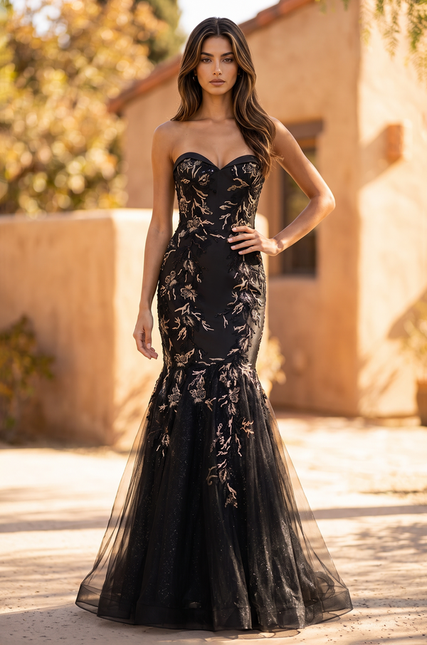 Strapless Sweetheart Embroidered Mermaid Gown