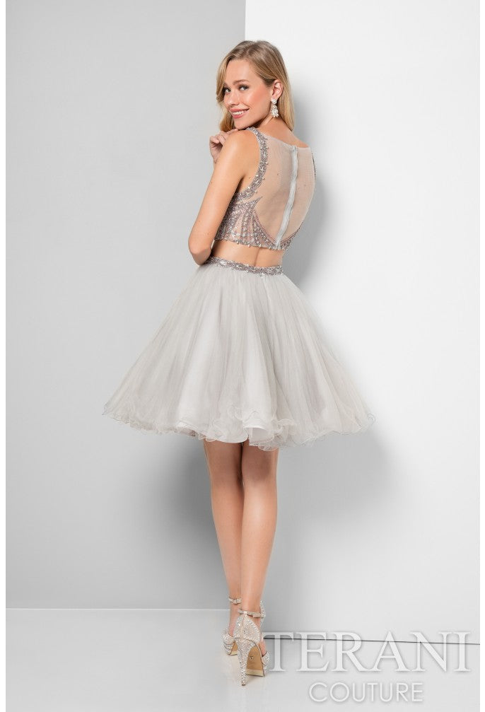 Cocktail Dresses Short Two Pieace Beaded Cocktail Dress  Silver