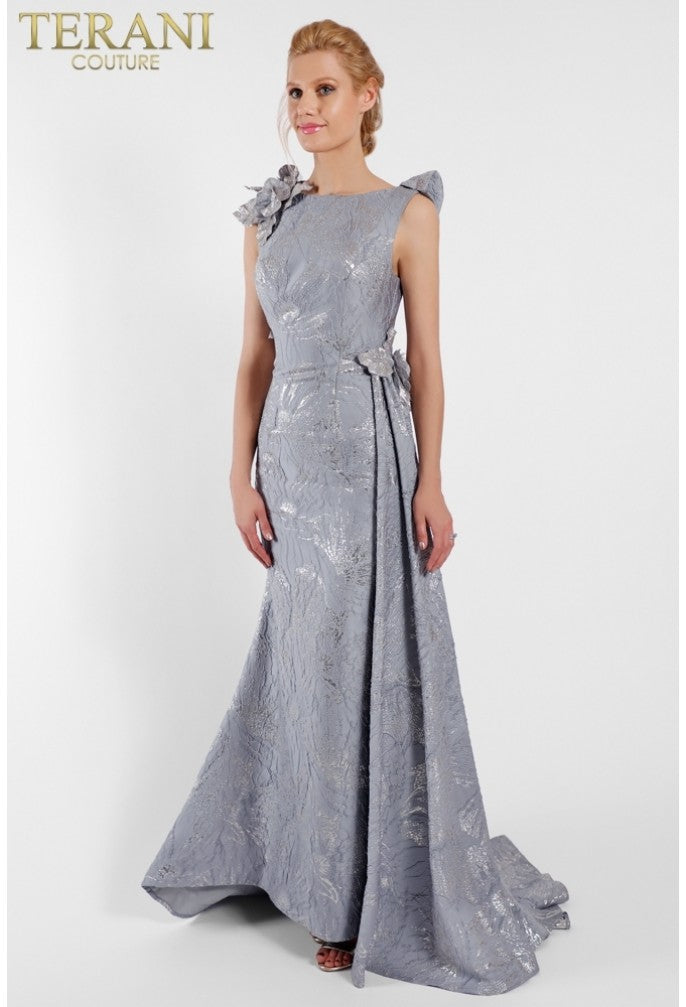 Terani Couture 1721M4703 A Line Lace Long Formal Floral Ruffle Prom Dress