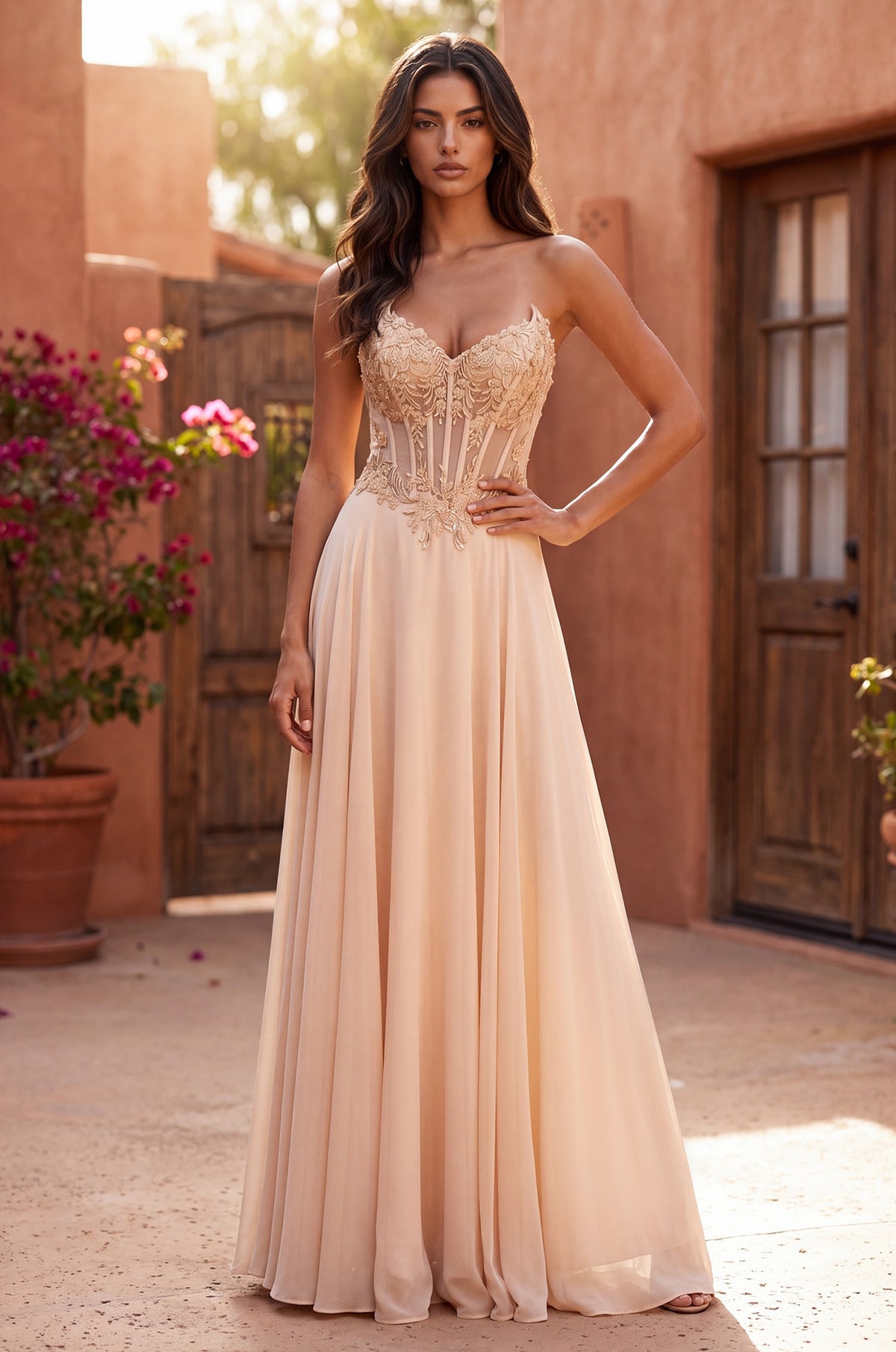 Strapless Sweetheart Beaded Corset A-Line Evening Dress