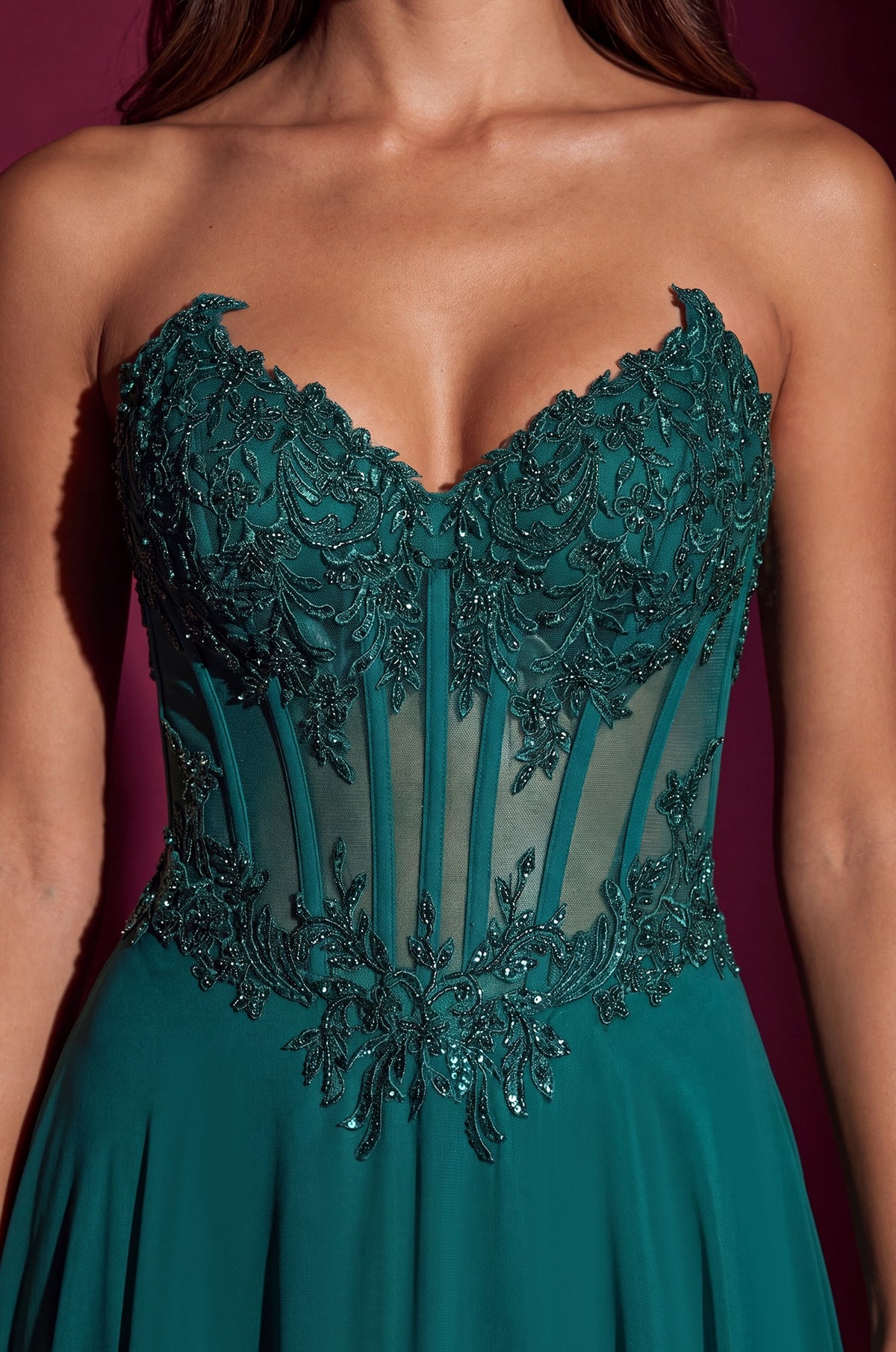 Strapless Sweetheart Beaded Corset A-Line Evening Dress