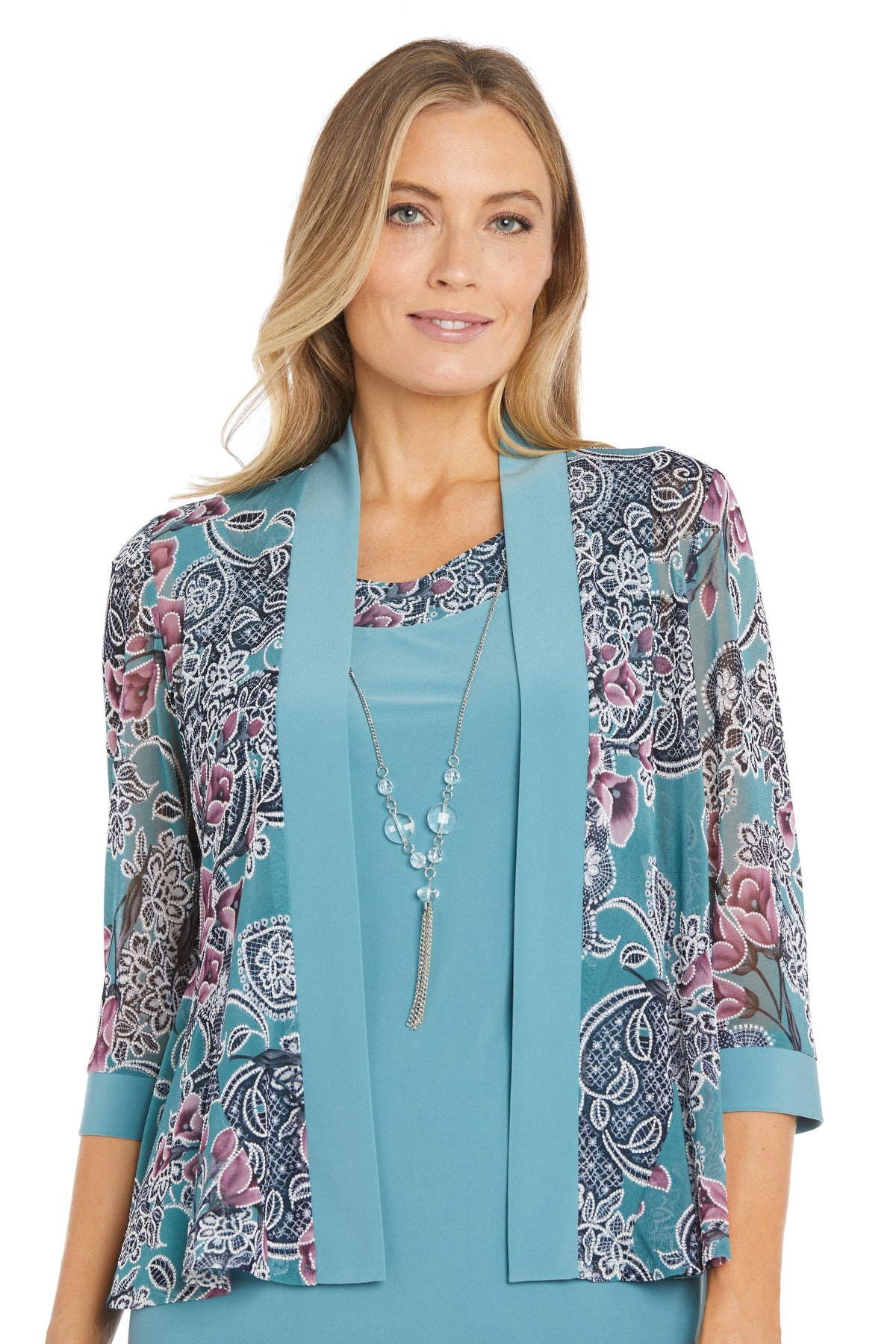 R&M Richards 1733 Short Floral Print Jacket Mother of the Bride Dress