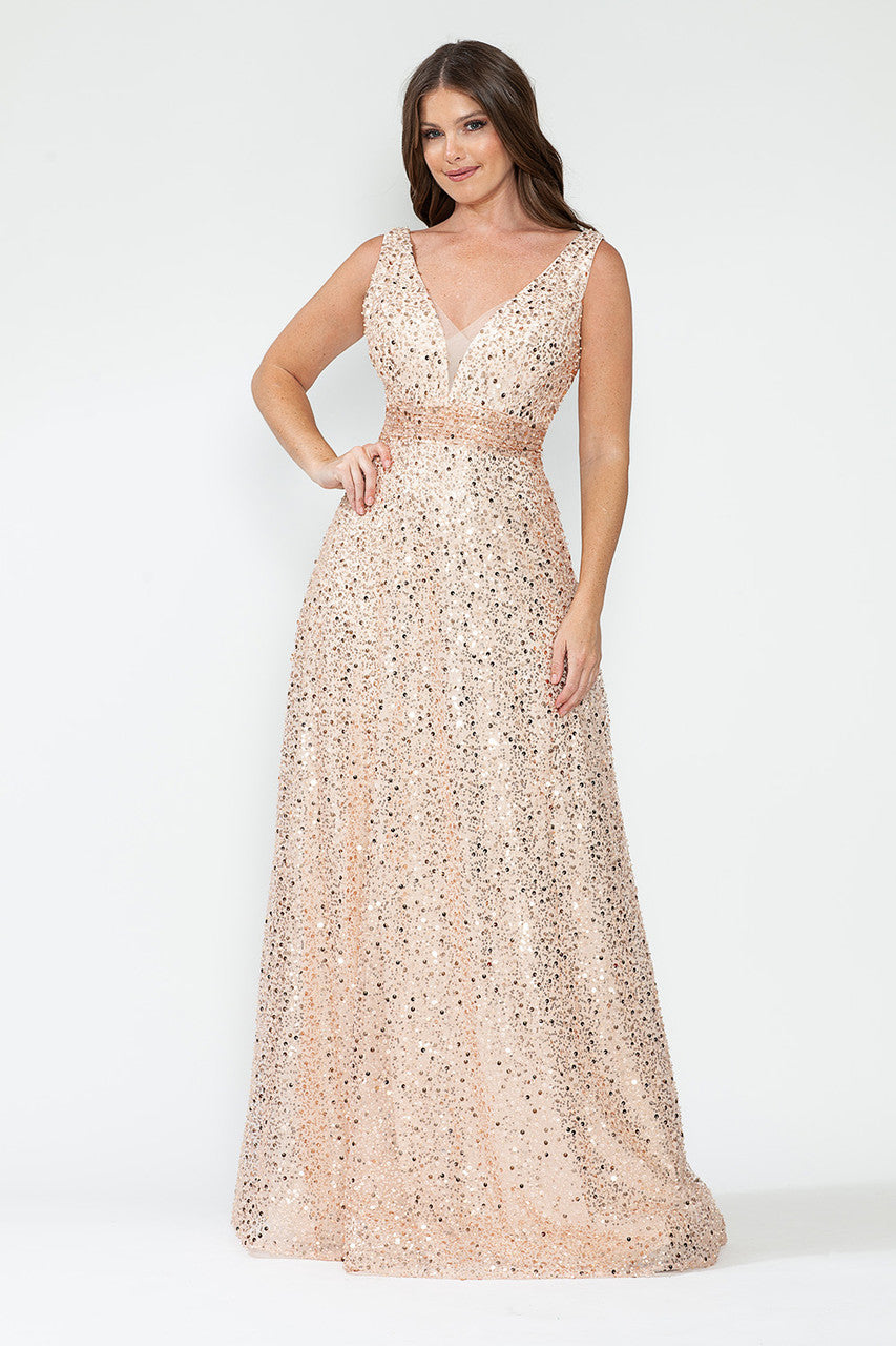 Prom Dresses Sequin Long Beaded Formal Prom Dress Lenovia 8217 Champagne Gold