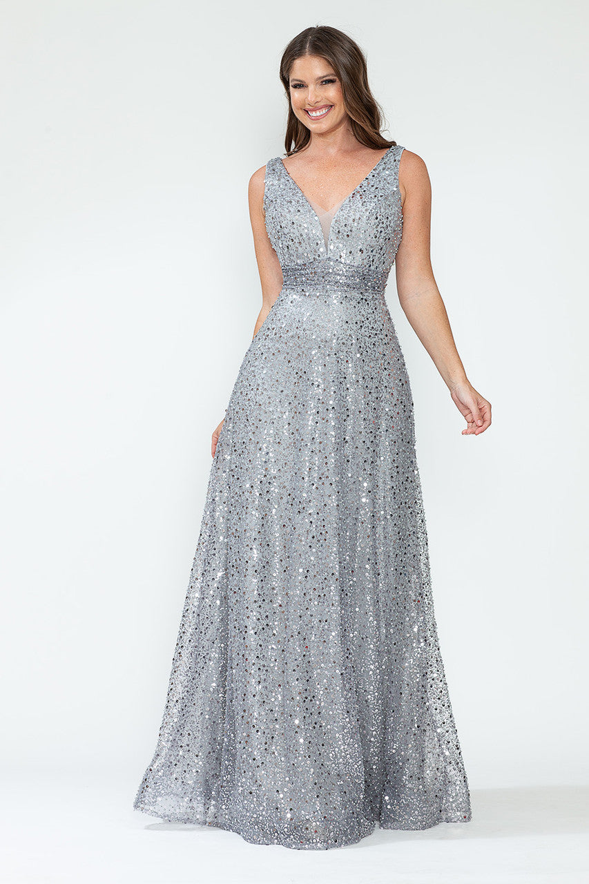 Prom Dresses Sequin Long Beaded Formal Prom Dress Lenovia 8217 Silver