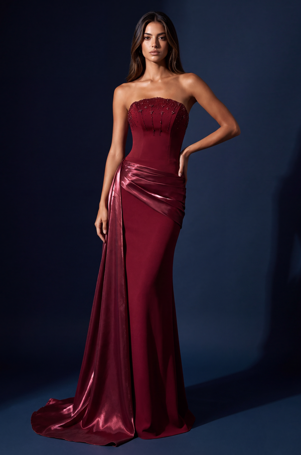 Strapless Beaded Mermaid Evening Gown