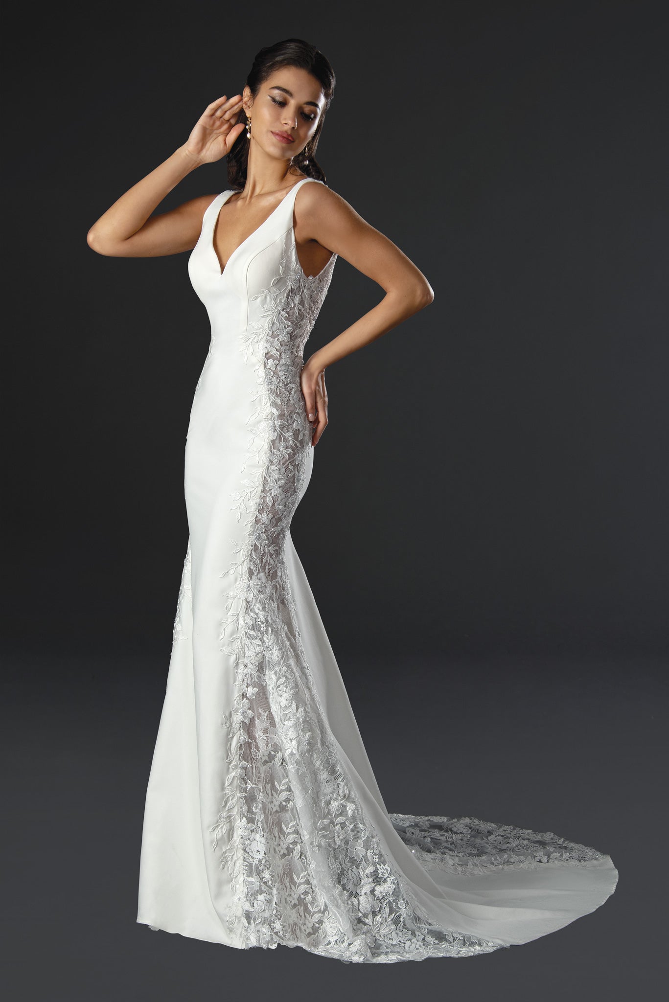 Wedding Dresses Long Lace Applique Wedding Dress Off White-Lace-22556-Train