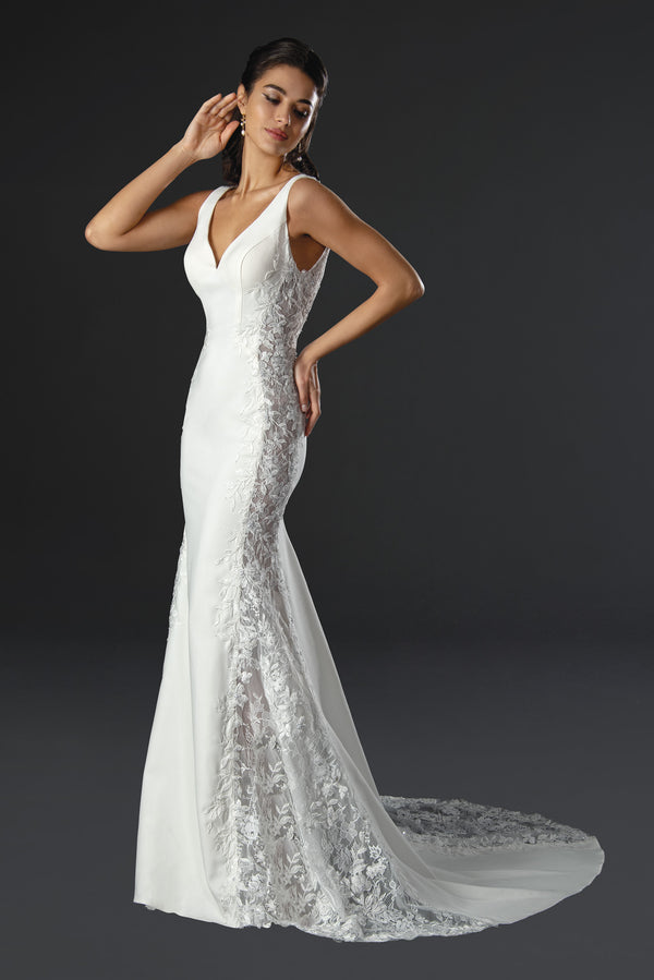 Long Lace Applique Wedding Dress