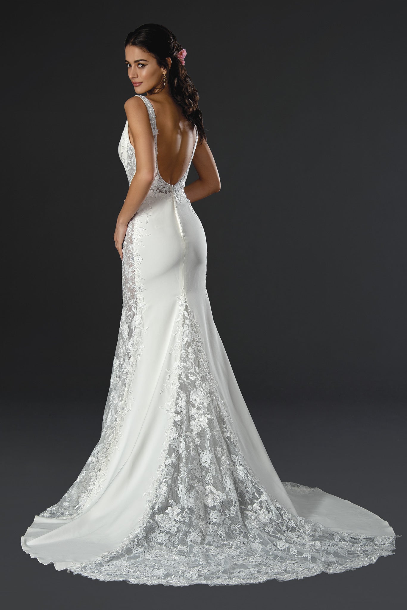 Wedding Dresses Long Lace Applique Wedding Dress Off White-Lace-22556-Train