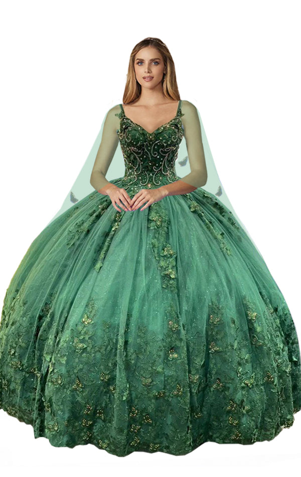 Sleeveless Long Quinceanera Dress Hunter Green