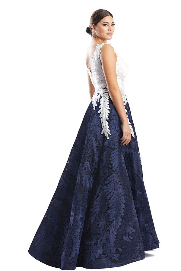Prom Dresses Long Ball Gown Floral Print Prom Dress Navy/White