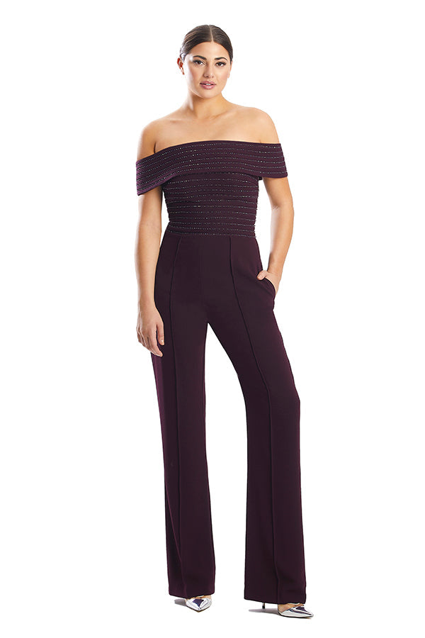 Jumpsuit Long Formal Pocket Sequin Jumpsuit Aubargine