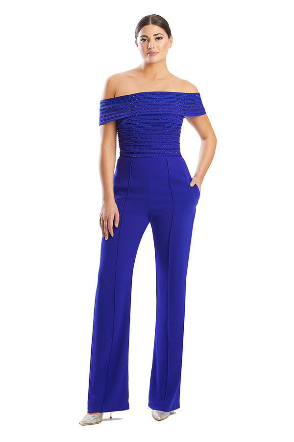 Jumpsuit Long Formal Pocket Sequin Jumpsuit Sapphire