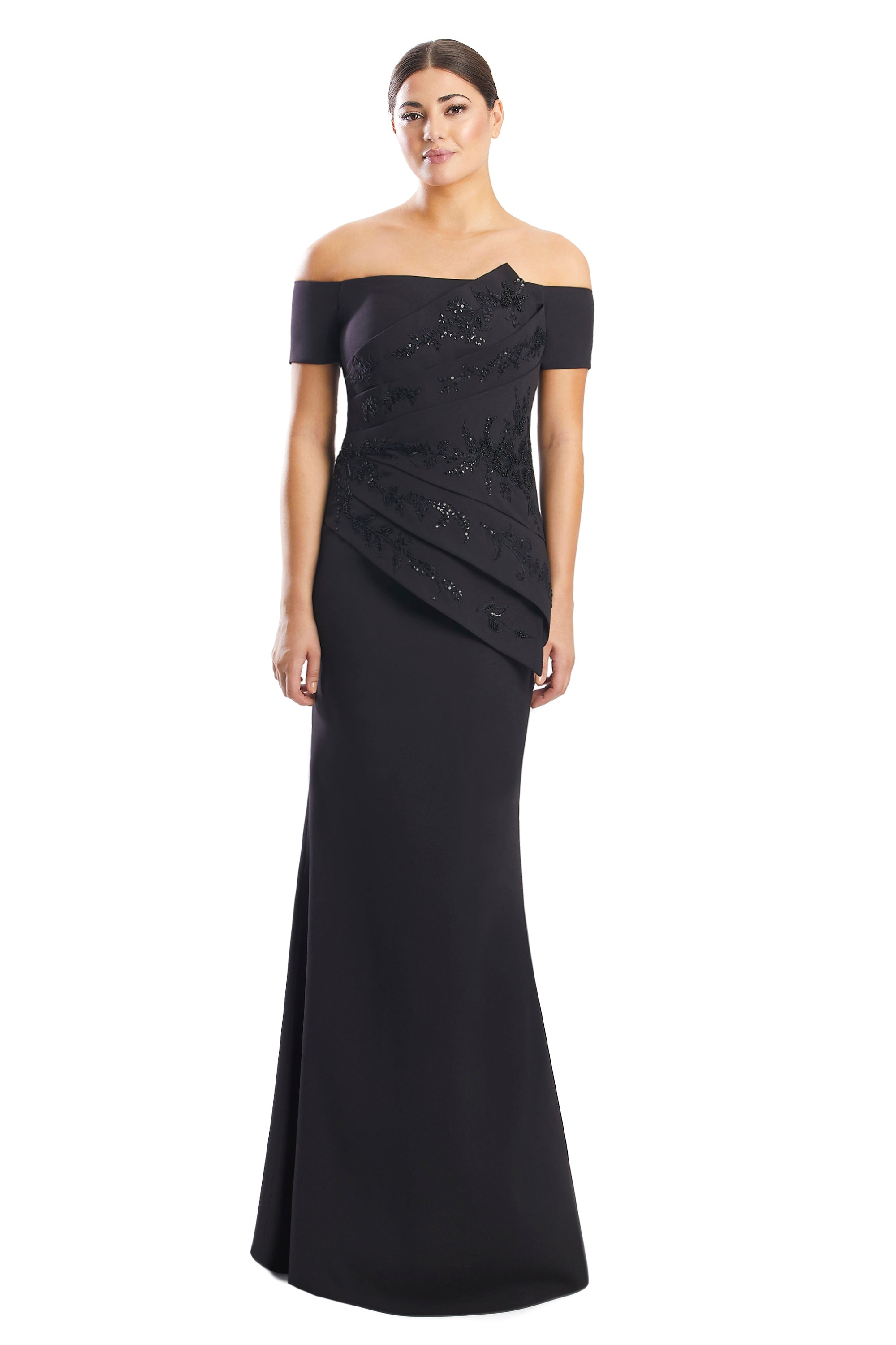 Formal Dresses Pleated Long Formal Beaded Dress Black