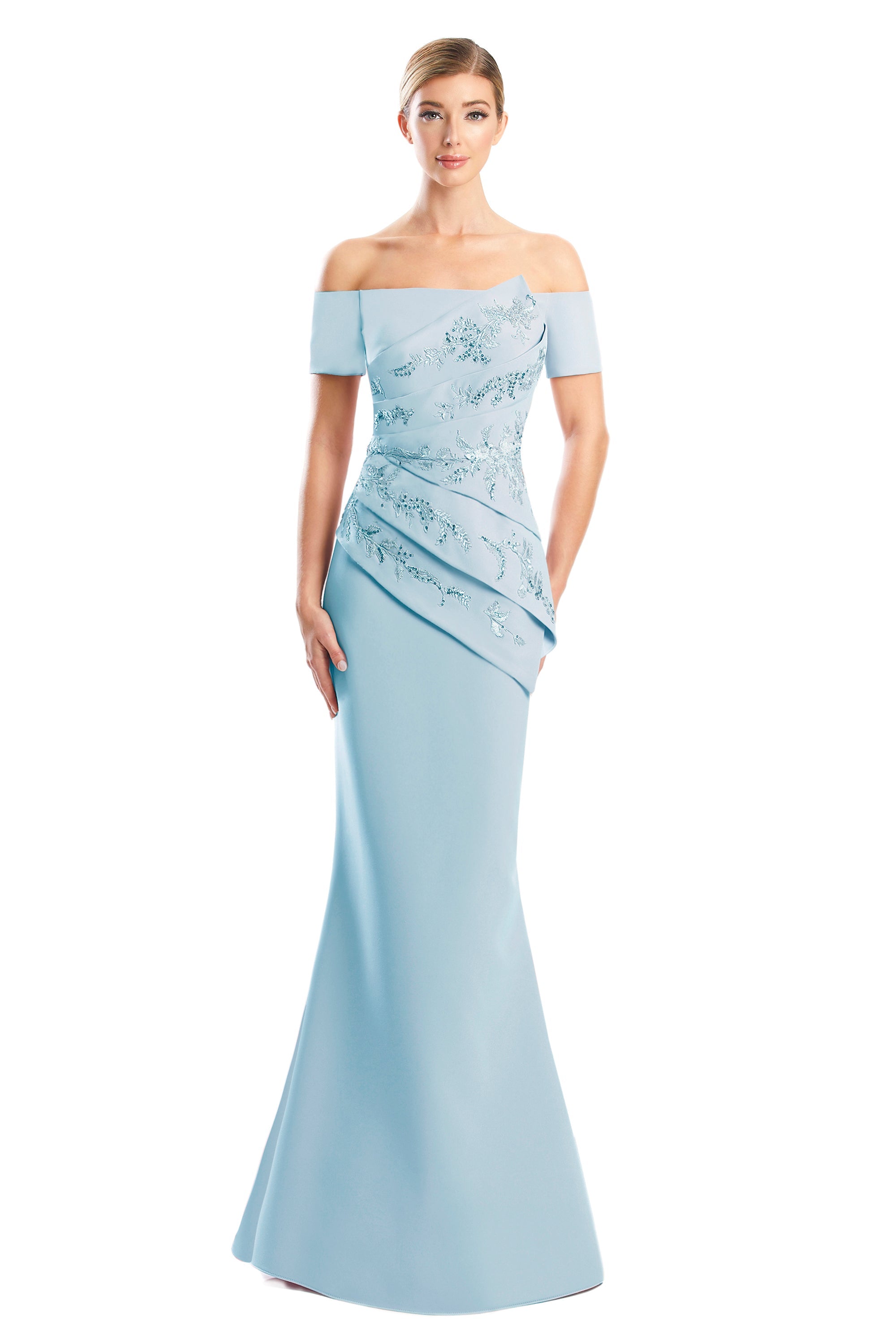 Formal Dresses Pleated Long Formal Beaded Dress Glacier Blue