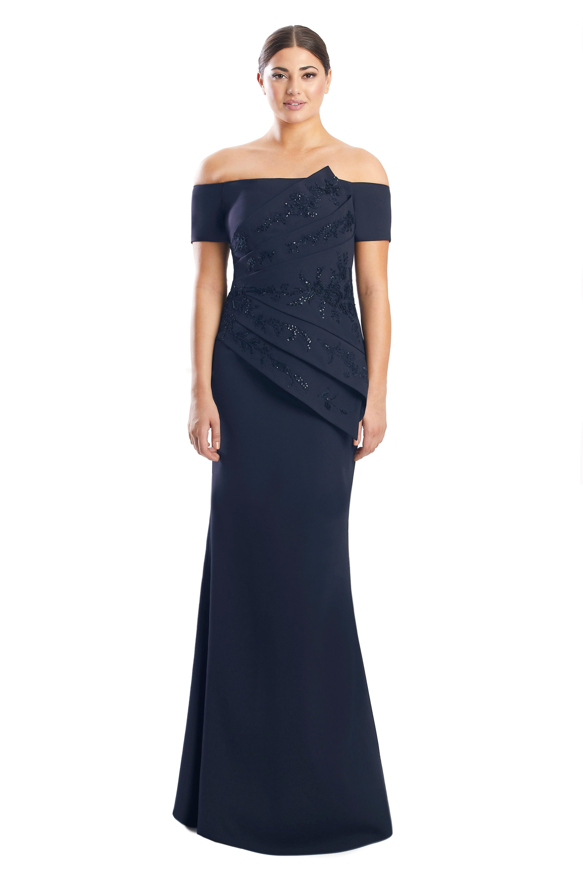 Formal Dresses Pleated Long Formal Beaded Dress Navy
