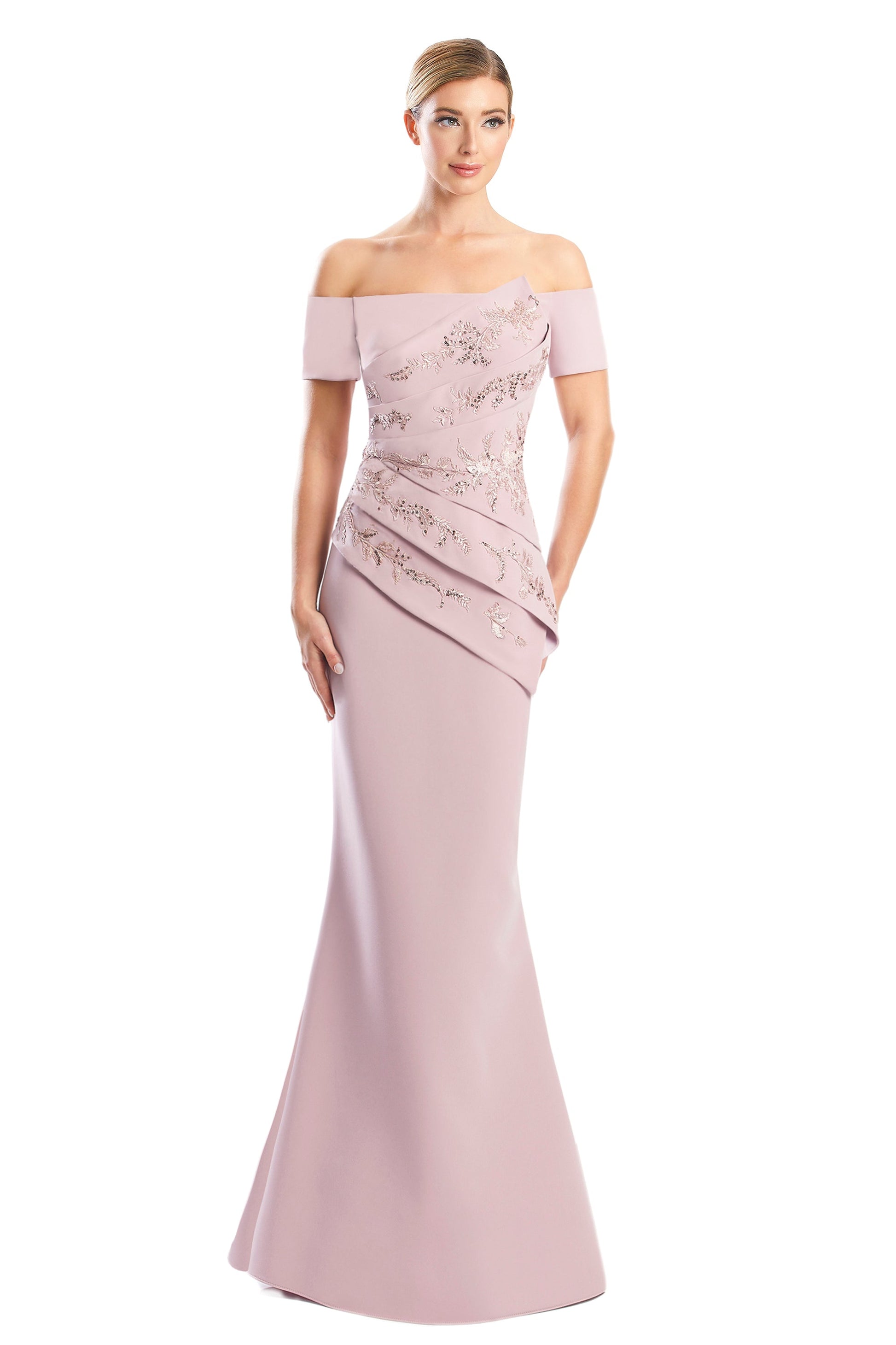 Alexander by Daymor 1753S23 Pleated Long Formal Beaded Dress