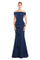 Formal Dresses Fitted Long Formal Peplum Evening Dress Navy