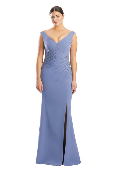 Formal Dresses Beaded Long Formal Pleated Slit Evening Dress Delphi Blue