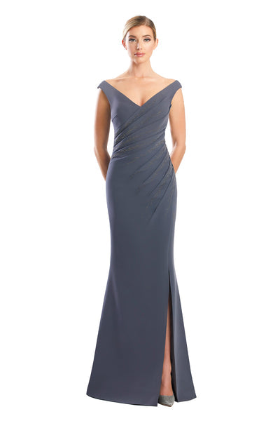 Formal Dresses Fitted Long Formal Beaded Evening Dress Hematite
