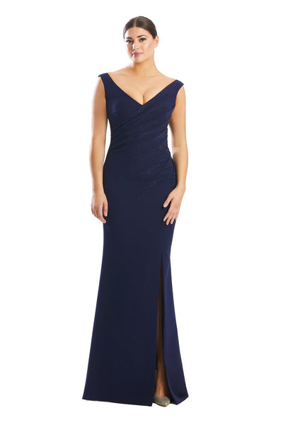 Formal Dresses Beaded Long Formal Pleated Slit Evening Dress Navy