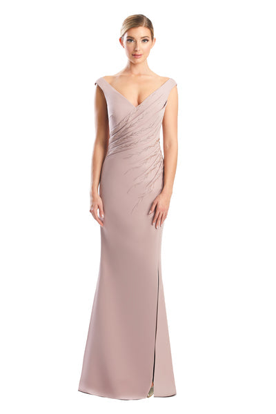 Formal Dresses Beaded Long Formal Pleated Slit Evening Dress Rose Gold