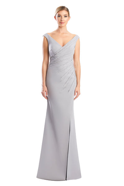 Formal Dresses Fitted Long Formal Beaded Evening Dress Silver