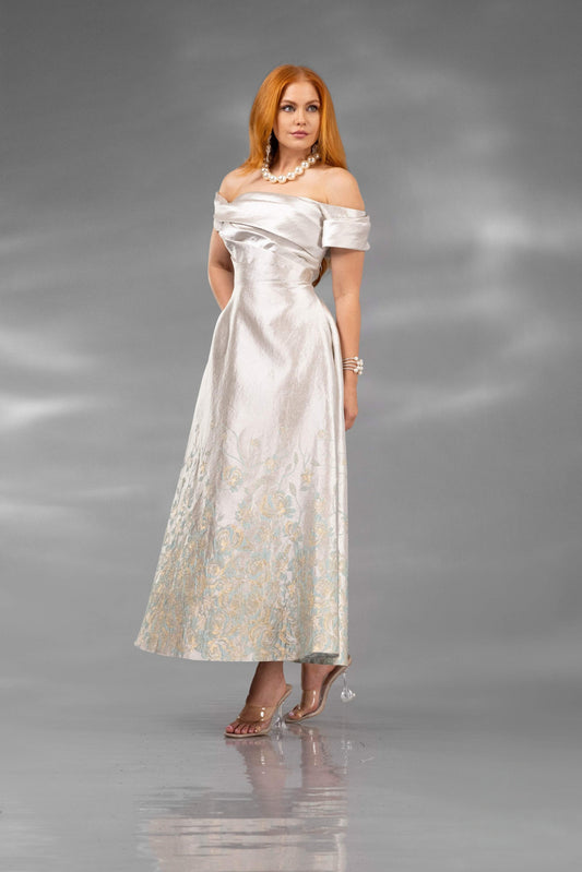 Cocktail Dresses Tea Length Floral A Line Cocktail Dress Silver Lt Green