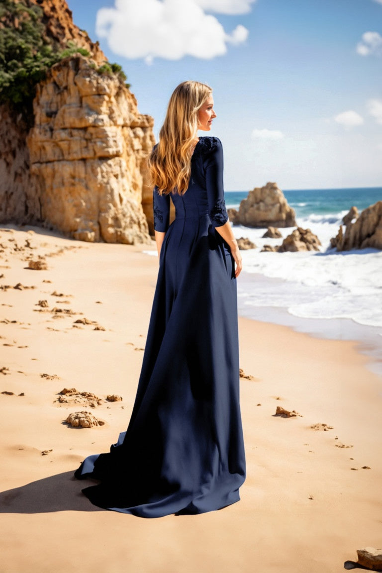 Mother of the Bride Dresses Long Mother of the Bride Overskirt Formal Dress Navy