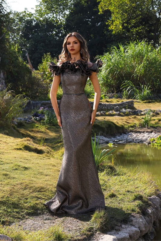 Formal Dresses Long Ruffle Metallic Formal Dress Copper