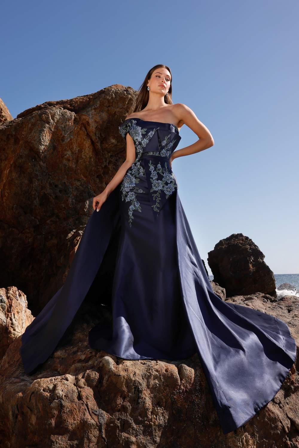 Terani Couture 252M5309 Long Fitted Overskirt Formal Dress