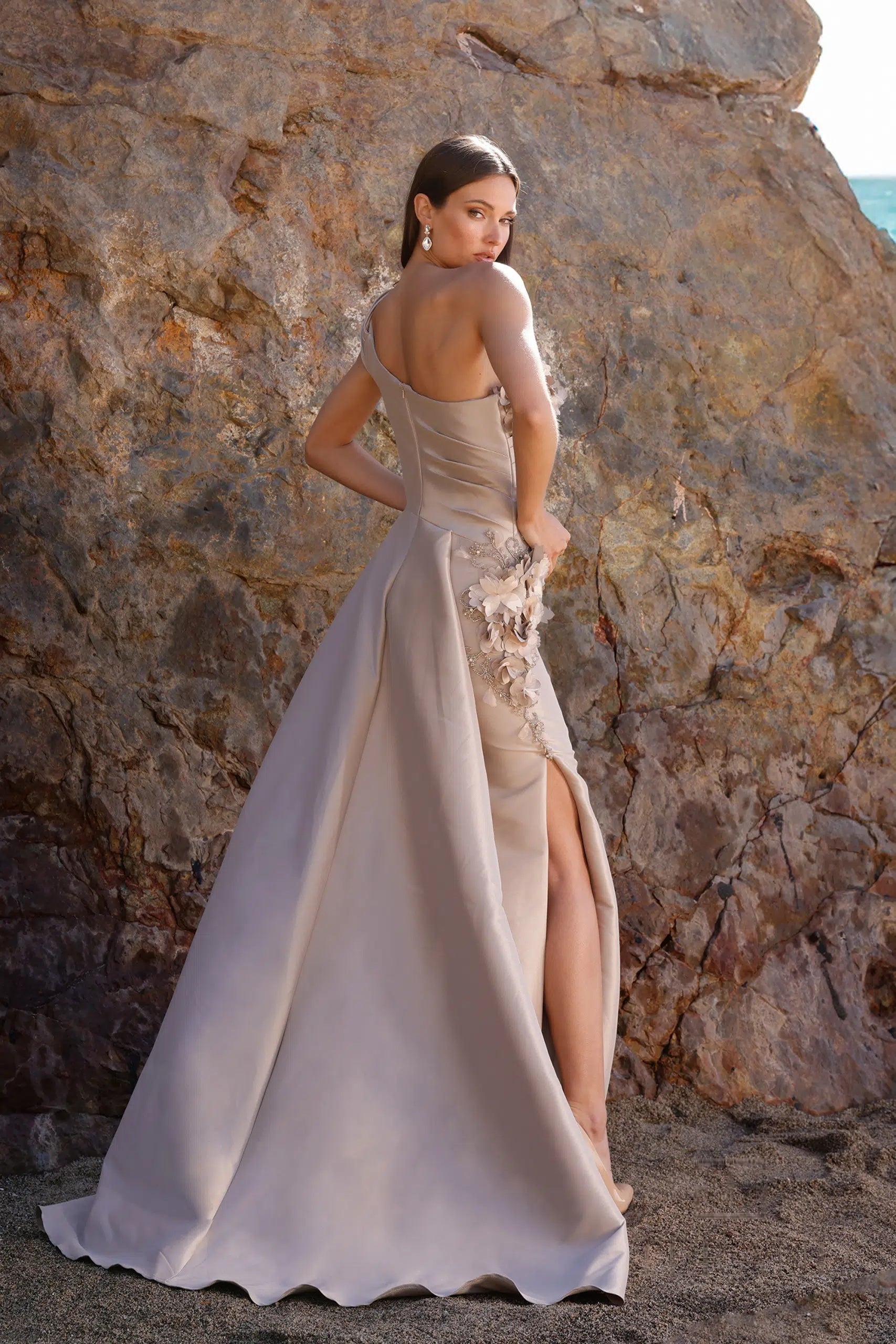 Formal Dresses Long Formal Overskirt Bodycon Evening Dress Taupe