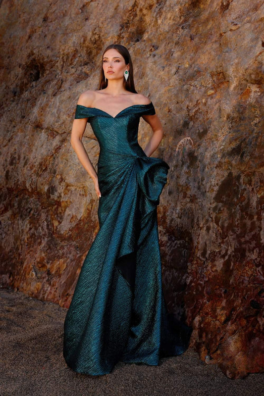 Formal Dresses Long Fitted Formal Peplum Evening Dress Hunter