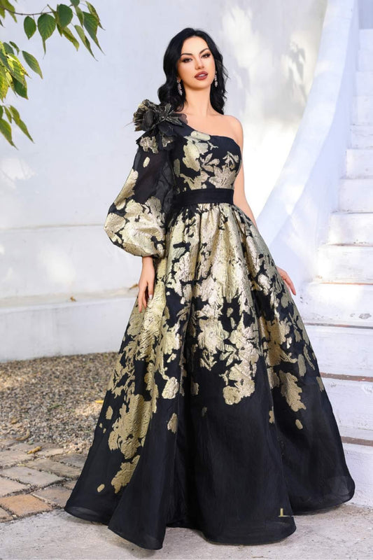 Formal Dresses Long Ball Gown Formal Metallic Evening Dress Black Gold
