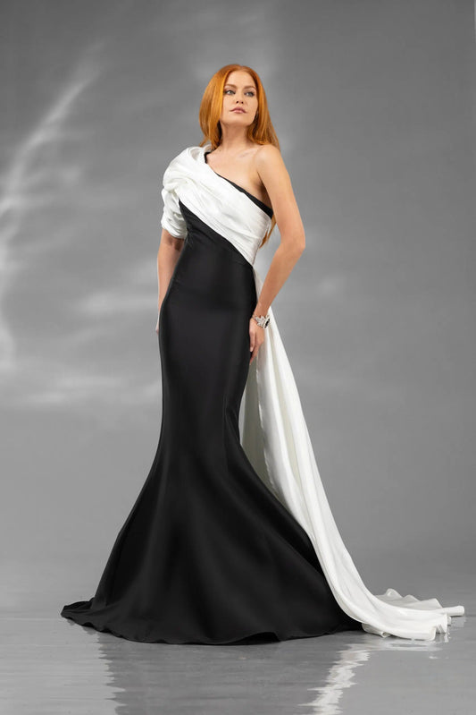 Formal Dresses Long Formal Overskirt Mermaid Evening Dress Black White