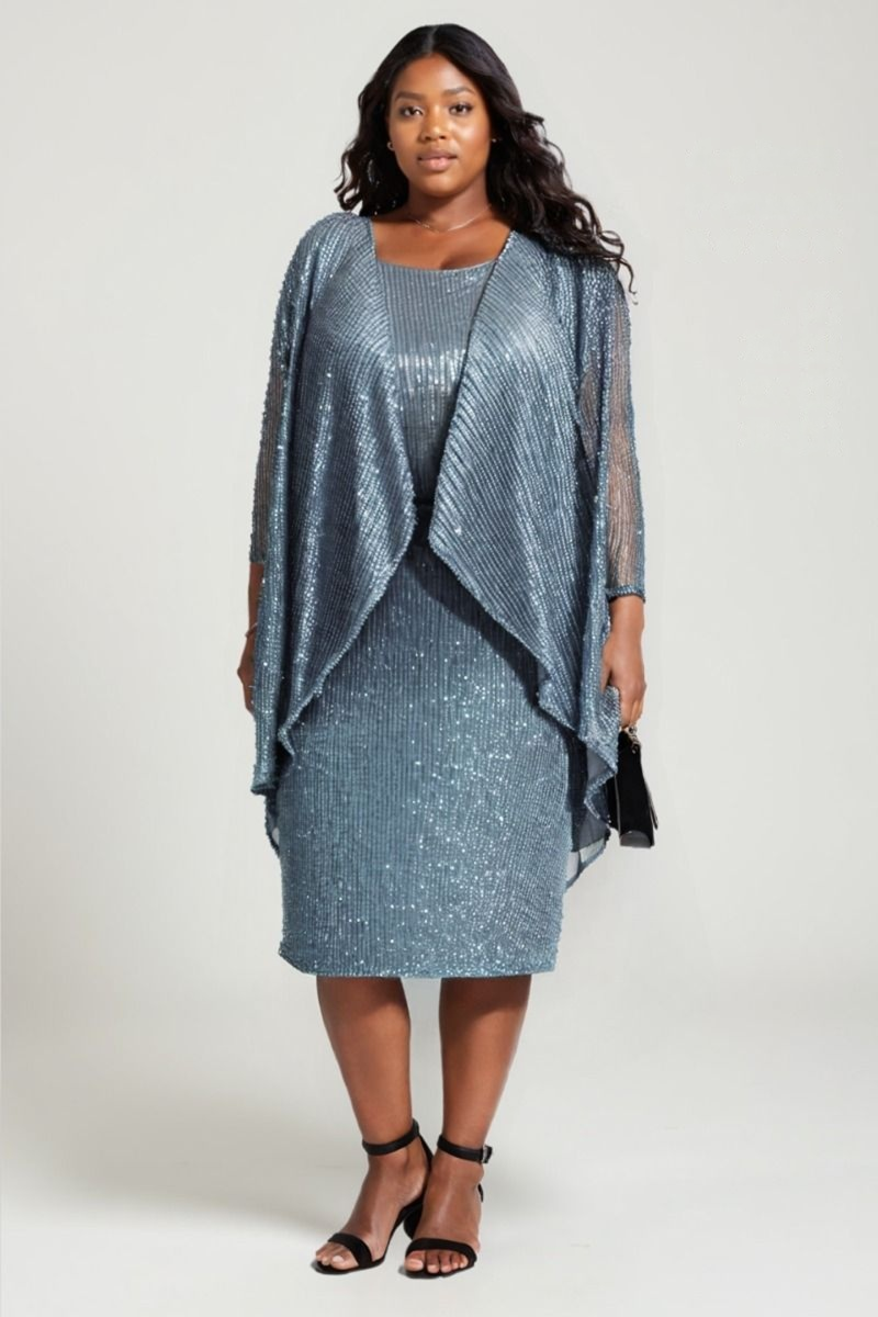 Knee-Length Two-Piece Jacket Party Dress in Plus Sizes Rose Gold / Large