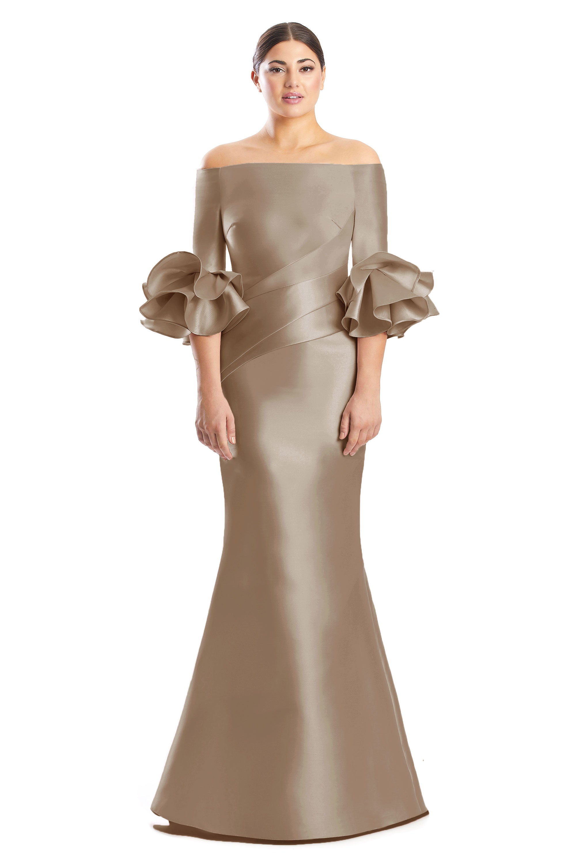 Formal DressesLong  Ruffle Formal Evening Dress Mocha