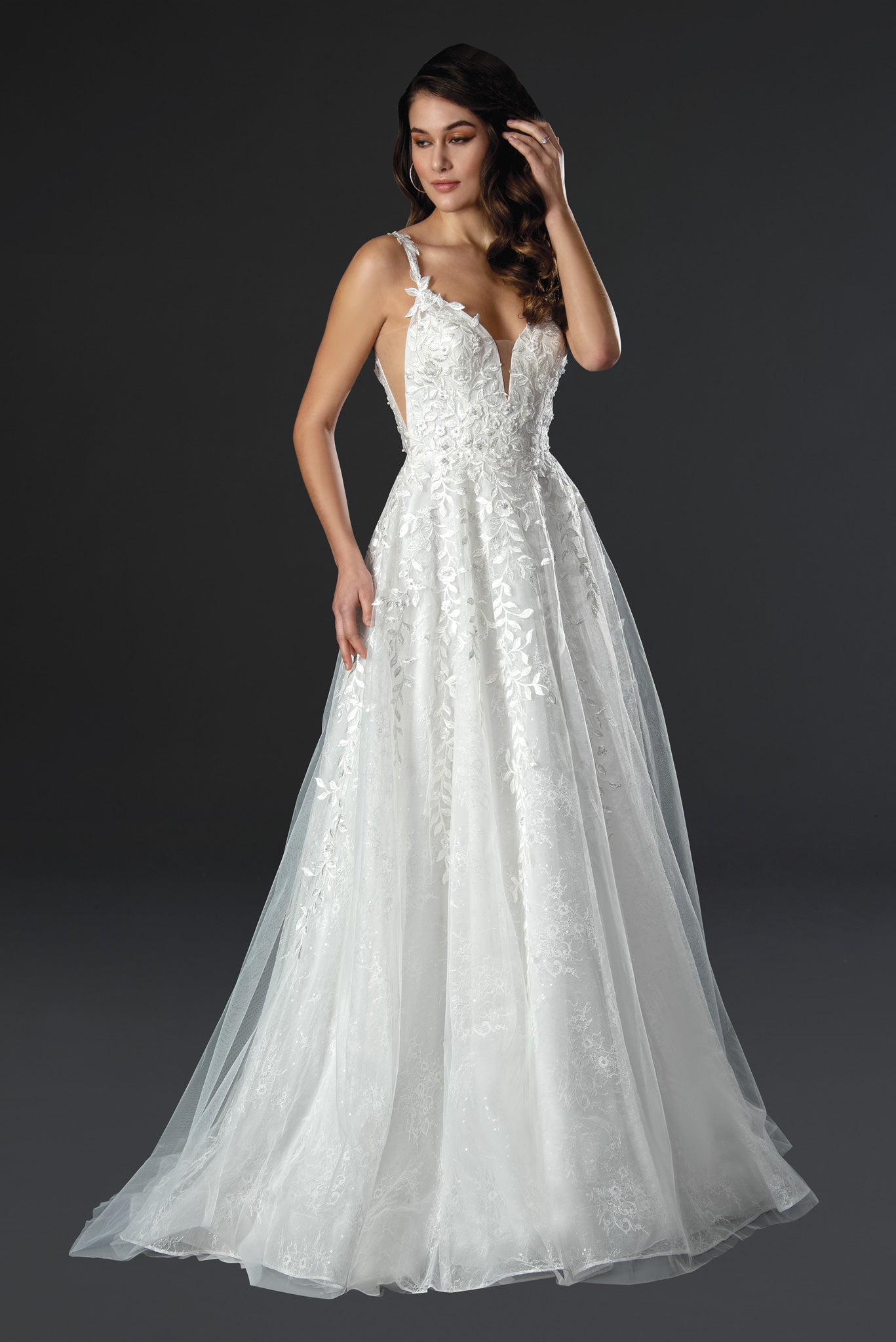 Wedding Dresses Long Lace A Line Wedding Dress Off White-Tulle-22557-Lace